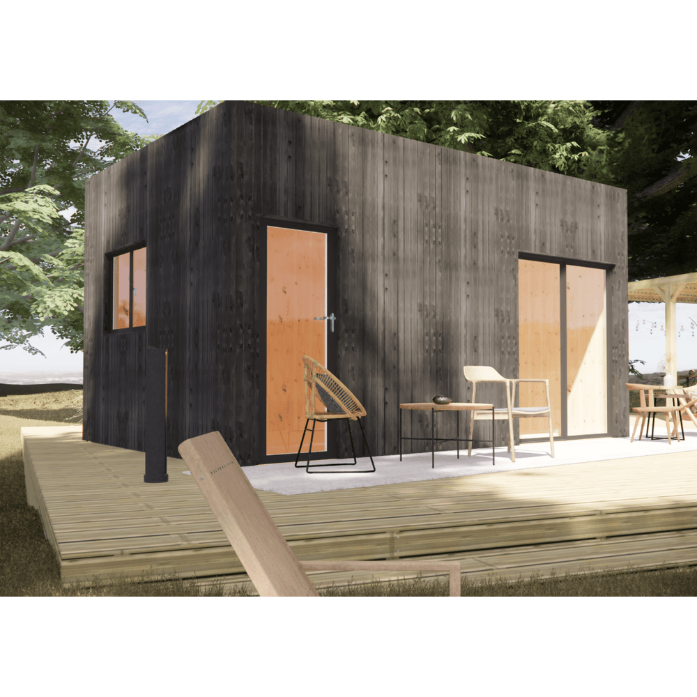 Bureau de jardin 4 saisons en bois 5,5 x 3,5 x 3,2 m / isolation re2020 avec plancher isolé