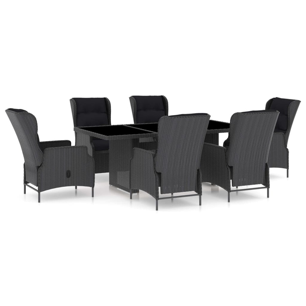Ensemble à manger d'extérieur 7pcs et coussins rotin gris foncé