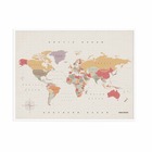Carte du monde en liège – carte boisée aquarelle tropicale / 90 x 60 cm / cadre blanc