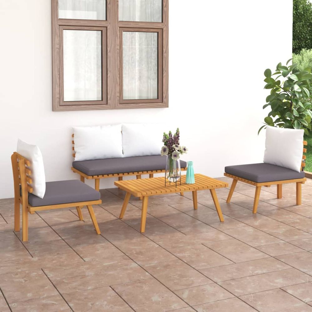 Salon de jardin 4 pcs avec coussins bois d'acacia solide