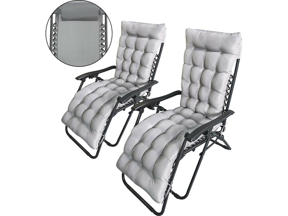 Lot de 2 fauteuils de jardin inclinable zéro gravité avec coussin matelassé 