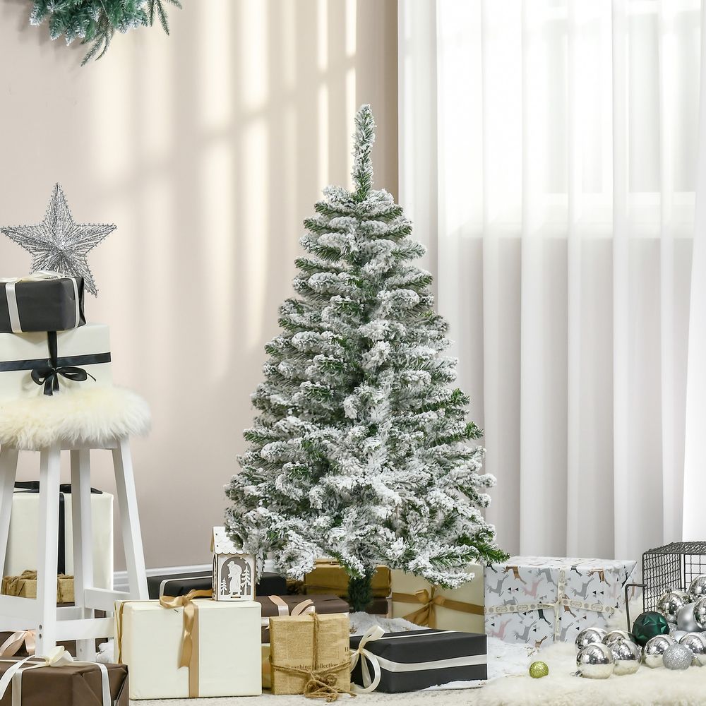 Sapin de noël artificiel enneigé 120 cm, 200 branches imitation nordmann, aspect réaliste vert