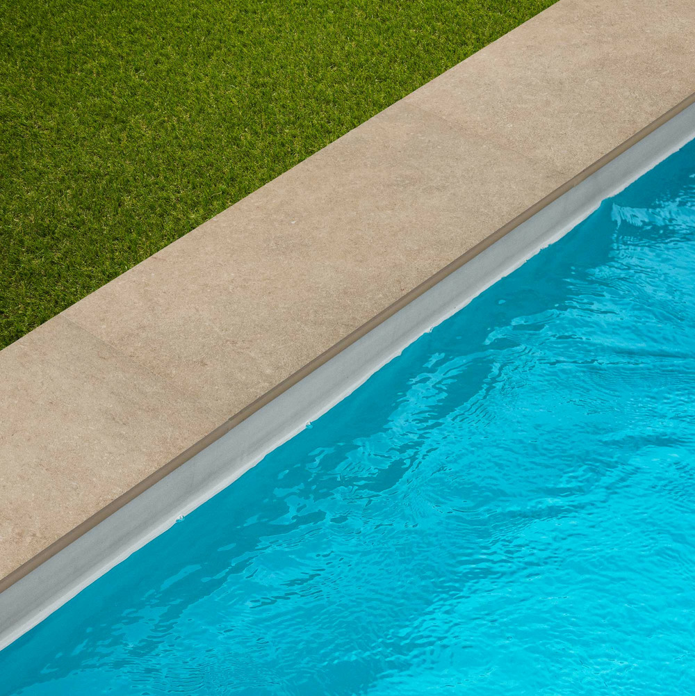Margelle de piscine effet pierre beige cotto 60x28x2 cm bord droit pietra - ro'ma carrelage
