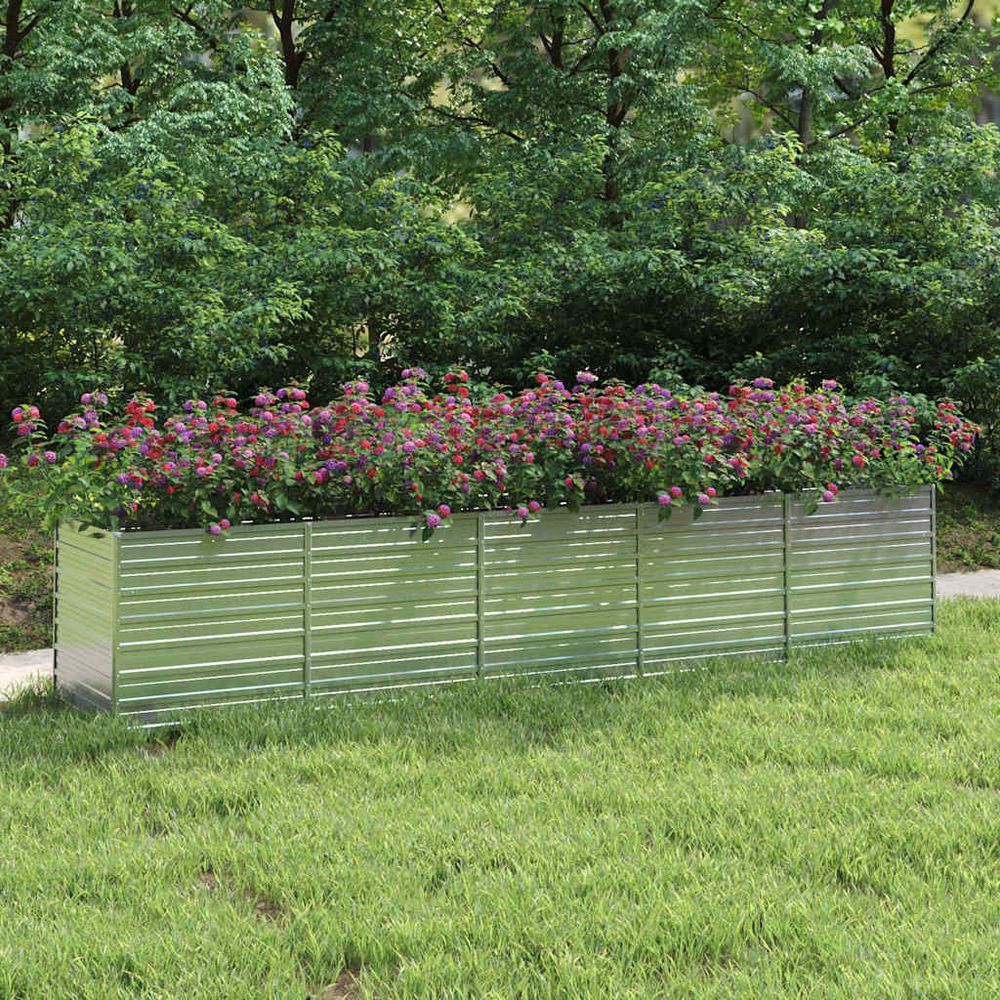 Grand potager surélevé acier galvanisé ergonomique pour jardin argenté 400x80x77cm