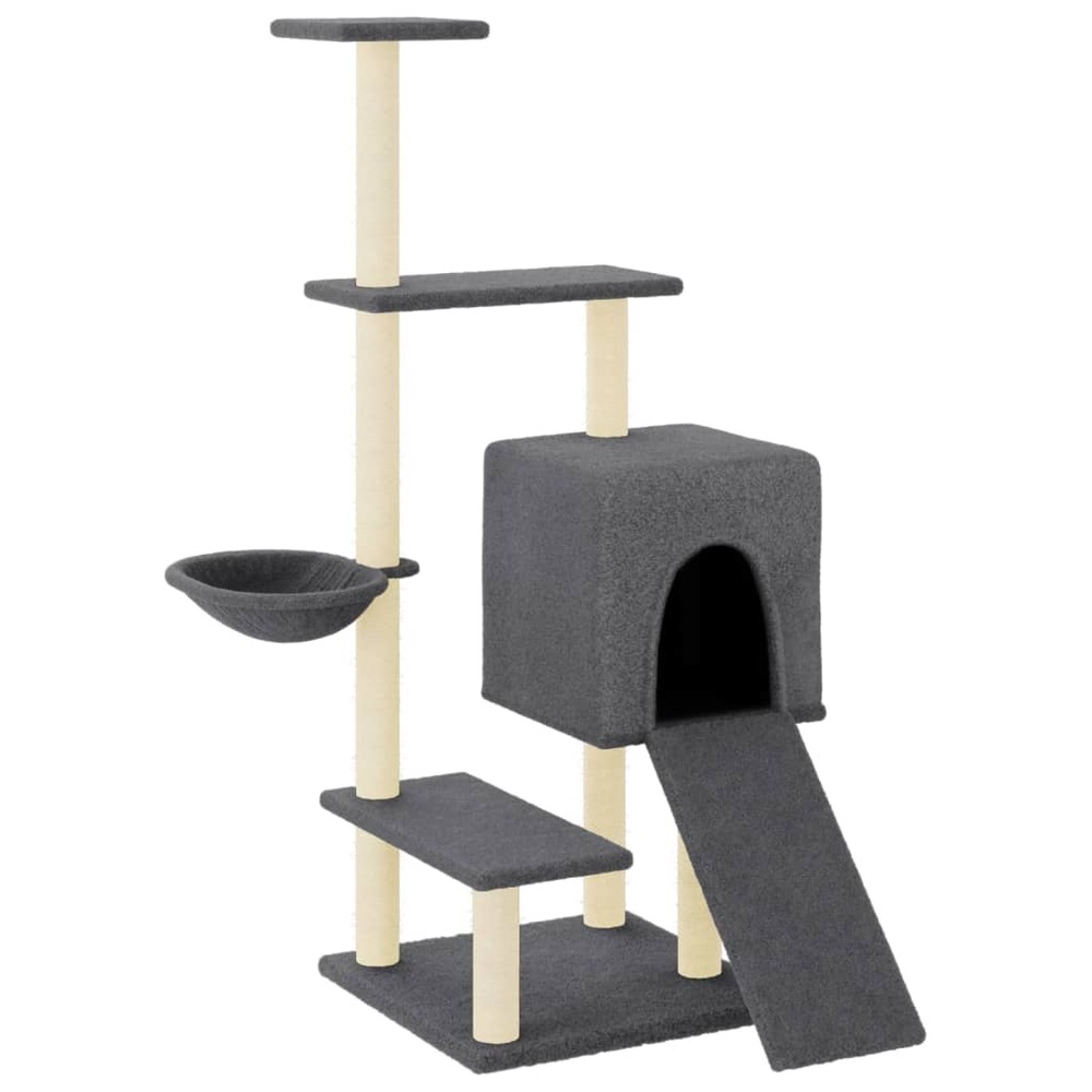 Arbre à chat meuble tour grimper jouet grattage grattoir escalade plateforme avec griffoirs en sisal foncé 130,5 cm gris 02_0