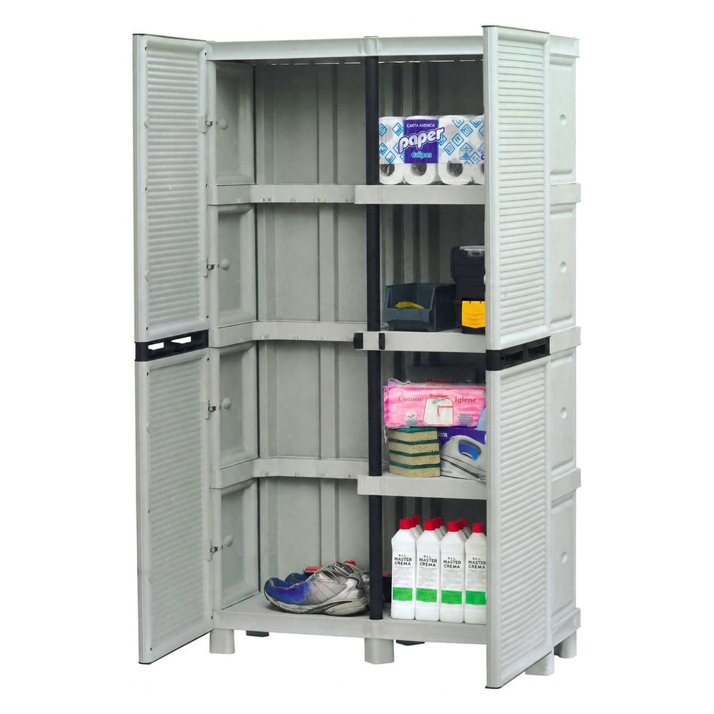 Armoire d'extérieur liège, mobilier d'extérieur, armoire de buanderie polyvalente, 100% made in italy, gris clair, 100x39h172 cm