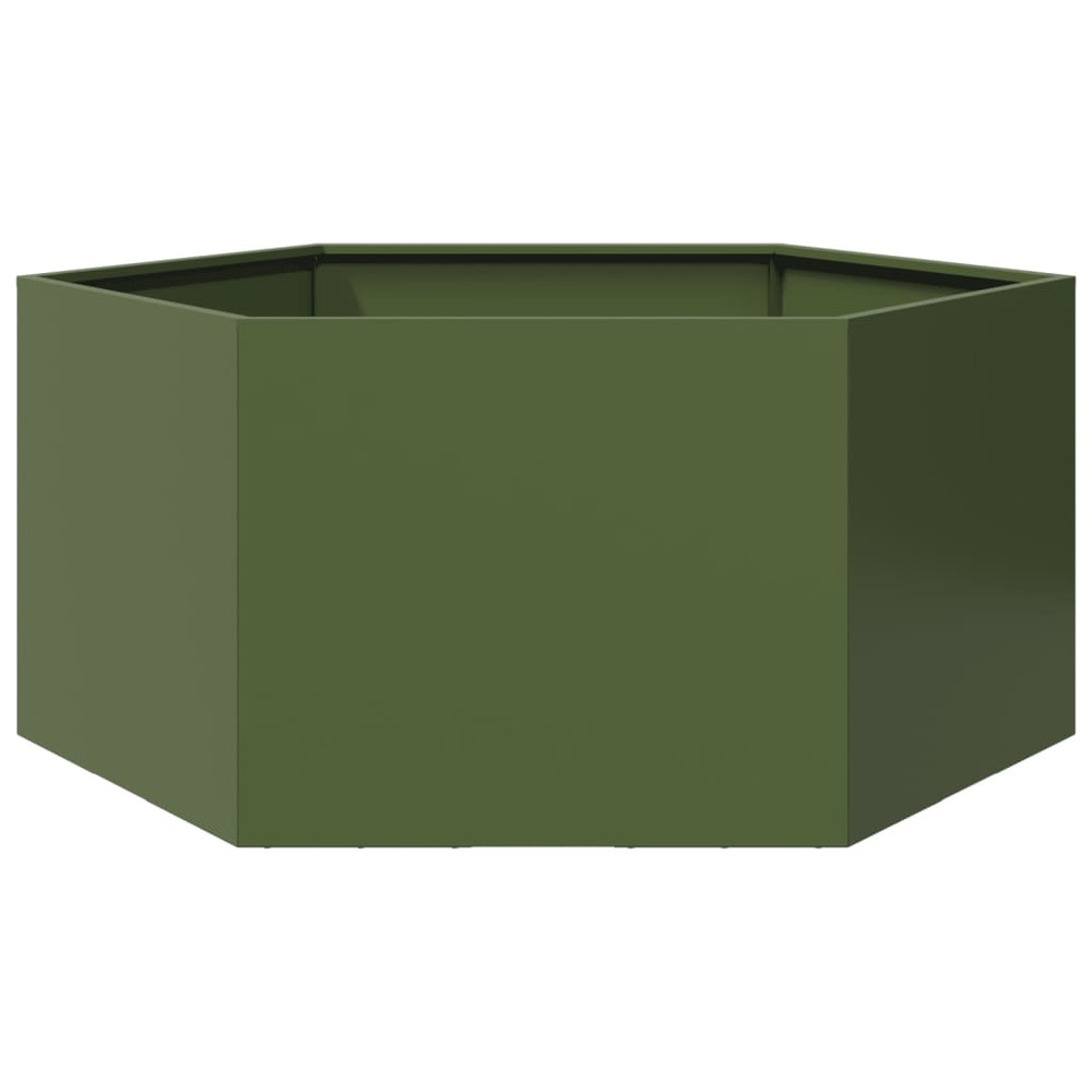 Jardinière bac lit surélevé plantes fleurs terrasse jardin olive hexagone 104 x 90 x 45 cm acier vert