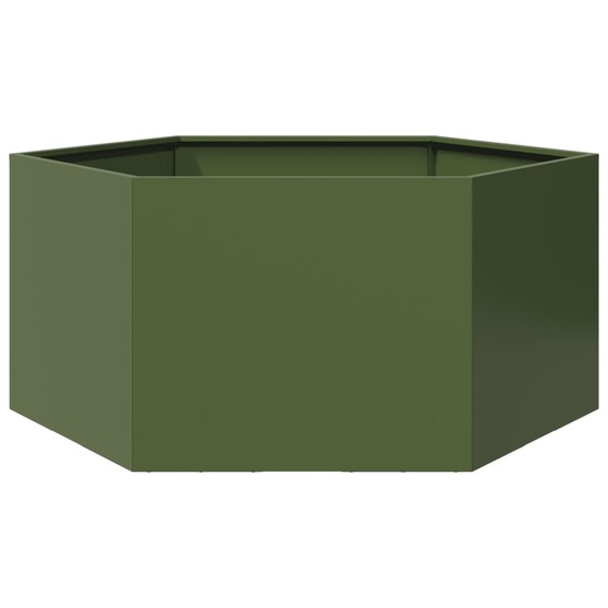 Jardinière bac lit surélevé plantes fleurs terrasse jardin olive hexagone 104 x 90 x 45 cm acier vert