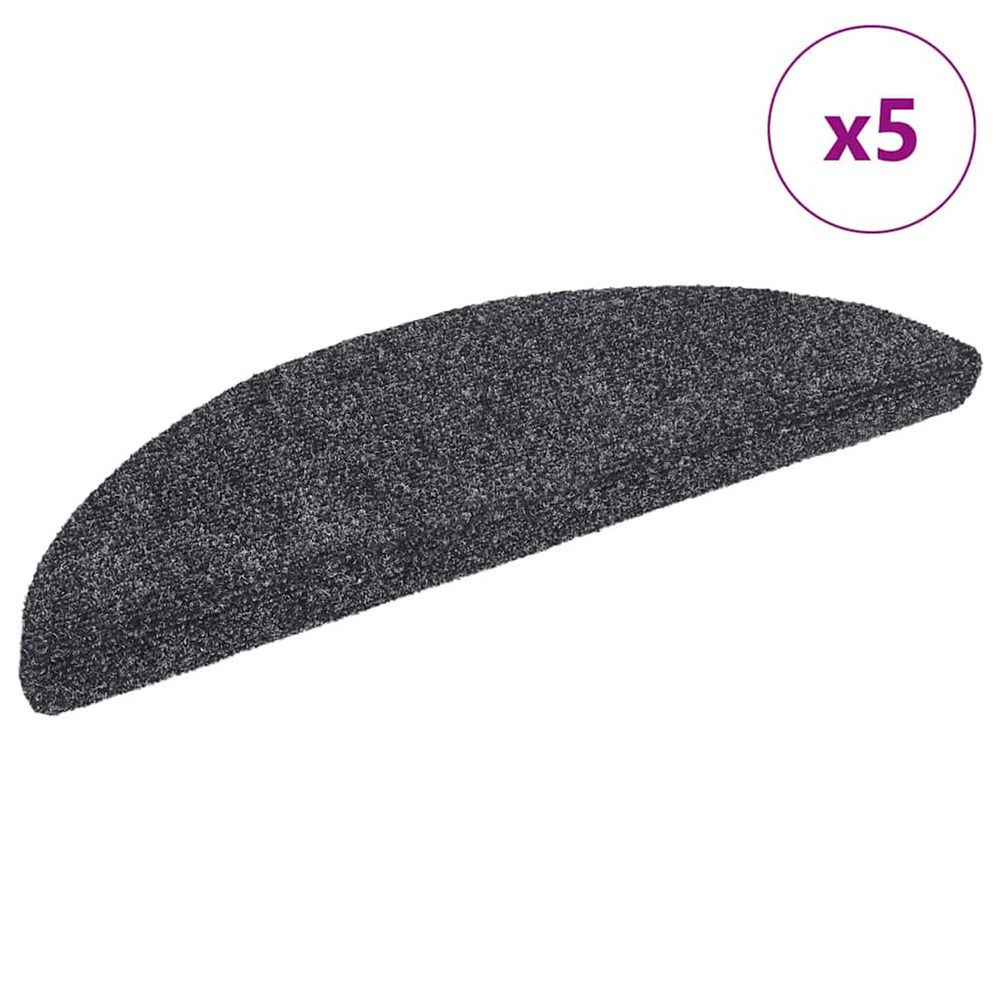 Tapis d'escalier autocollants 5 pièces 56 x 17 x 3 cm gris foncé demi-rond