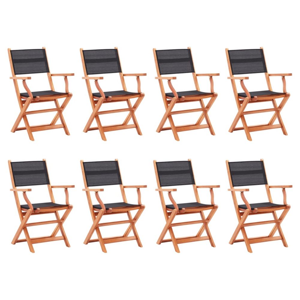 Chaises pliantes 8 pièces en bois d'eucalyptus massif noir et textile