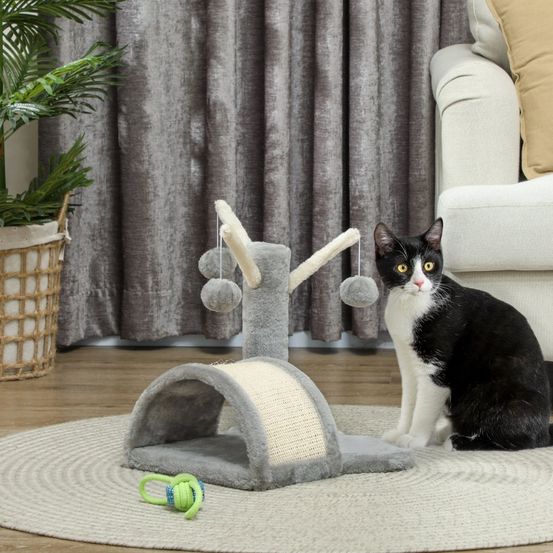 Arbre à chat griffoir sisal peluche avec niche jouets 40cm gris clair - comfortxl pet living