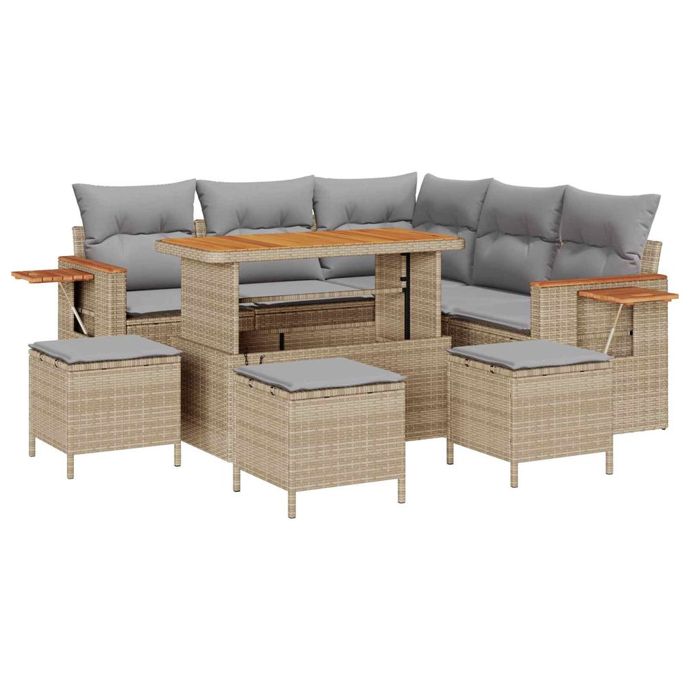 Ensemble de canapé de jardin 9 pc beige polyrotin
