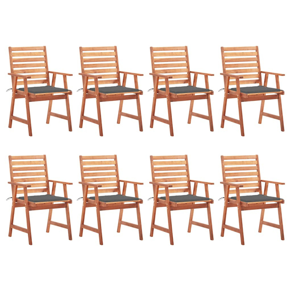 Chaises à manger d'extérieur lot de 8 et coussins acacia massif