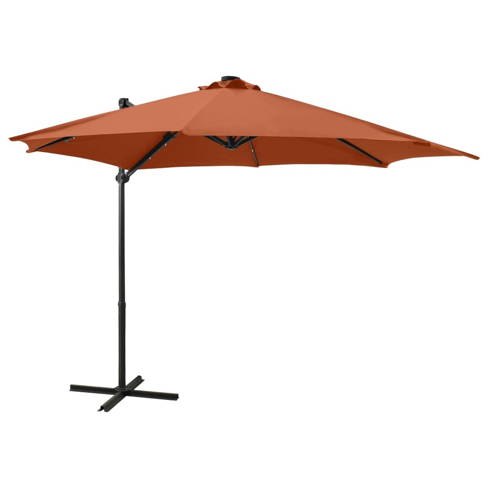 Parasol meuble de jardin déporté avec mât et lumières led 300 cm orange