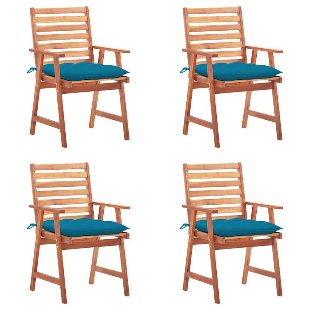 Chaises à manger d'extérieur lot de 4 et coussins acacia massif