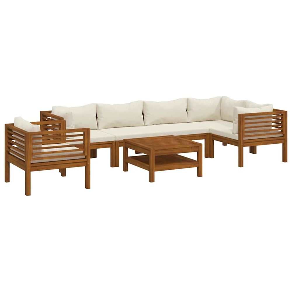 Salon de jardin 7 pcs avec coussin crème bois d'acacia solide