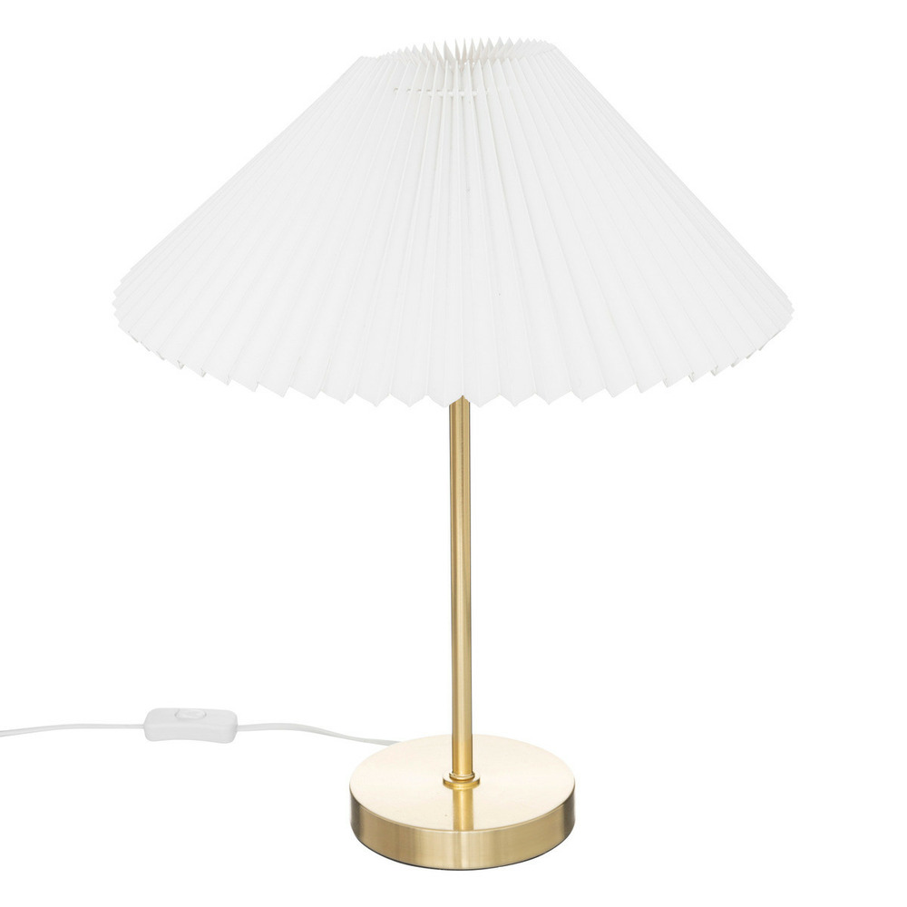 Lampe à poser en métal doré et abat-jour en coton plissé h 47 cm