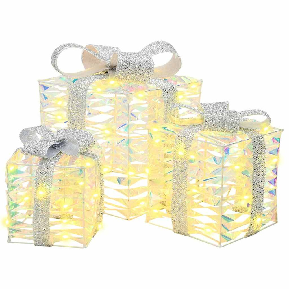 Boîte cadeau avec 60 led 3 pcs blanc chaud 20 x 20 x 20 cm pet