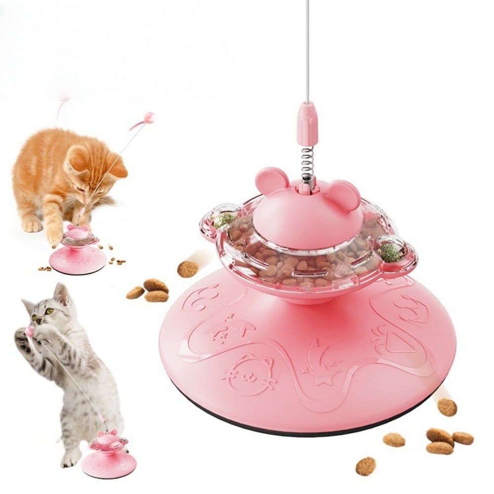 Canne à pêche pour chat-jouet plateau tournant-platine rose-jouet interactif avec balle