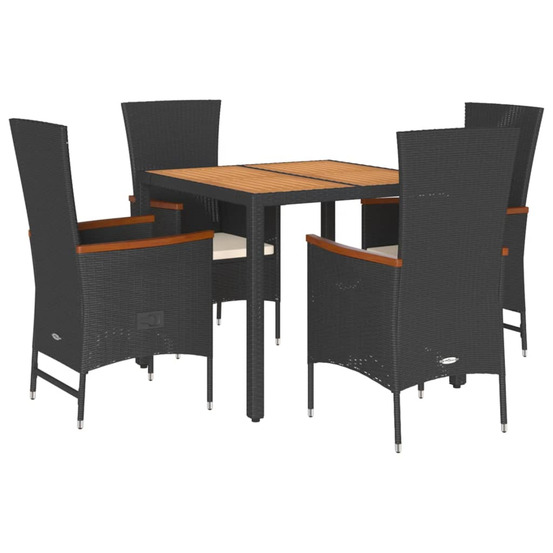 Ensemble à manger de jardin coussins 5pcs noir résine tressée