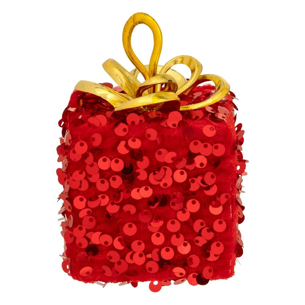 Sujet polystyrène cadeau sequins h.10cm rouge