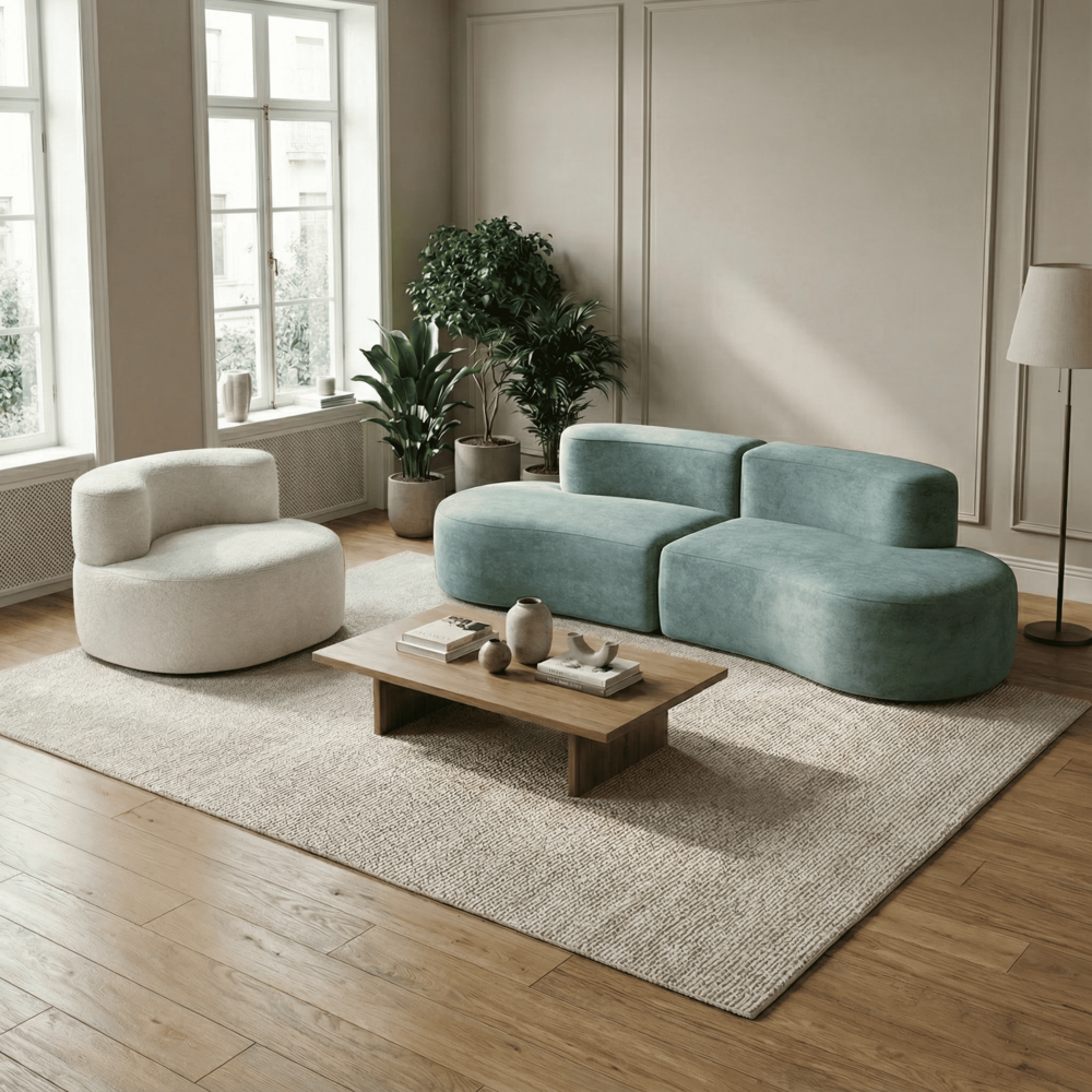 Pack lounge canapé et fauteuil - sauge et blanc