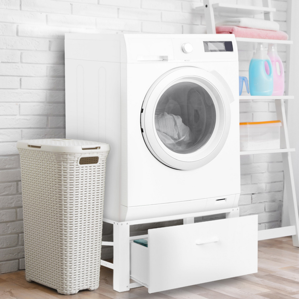 Support pour machine à laver 63 x 54 cm socle réhausseur en métal avec tiroir