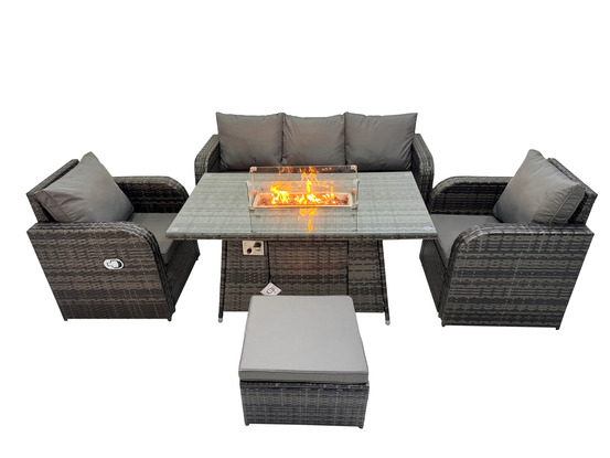 Salon de jardin exterieur table de foyer à gaz avec canapé lounge tabouret