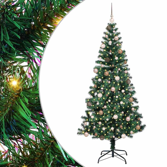 Sapin de noël artificiel pré-éclairé vert 210 cm pvc et métal
