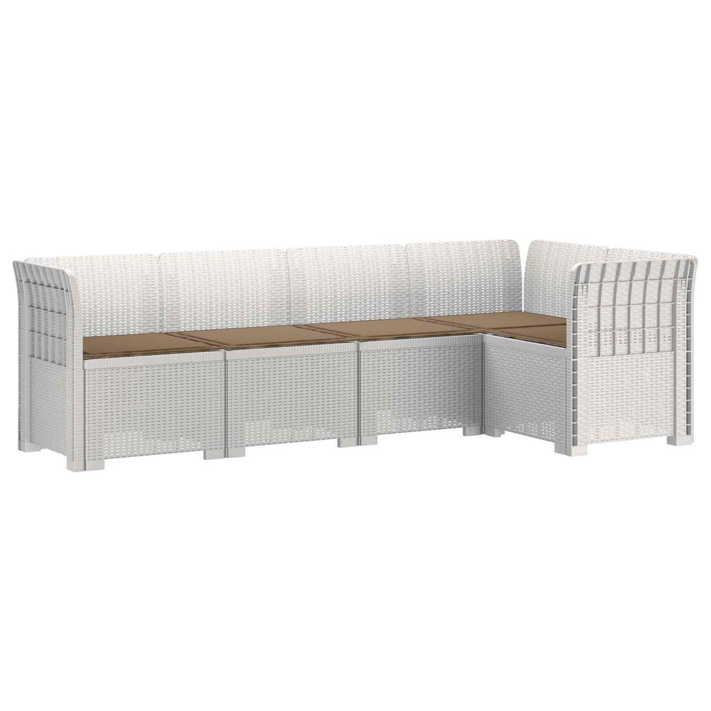 Canapé de jardin 5 places avec coussins aspect rotin pp blanc