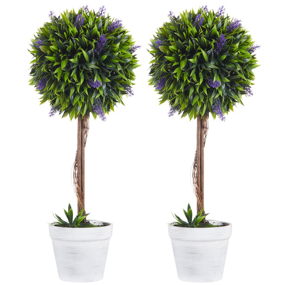 Lot 2 arbustes boule lavande plastique intérieur extérieur décoration 60cm vert