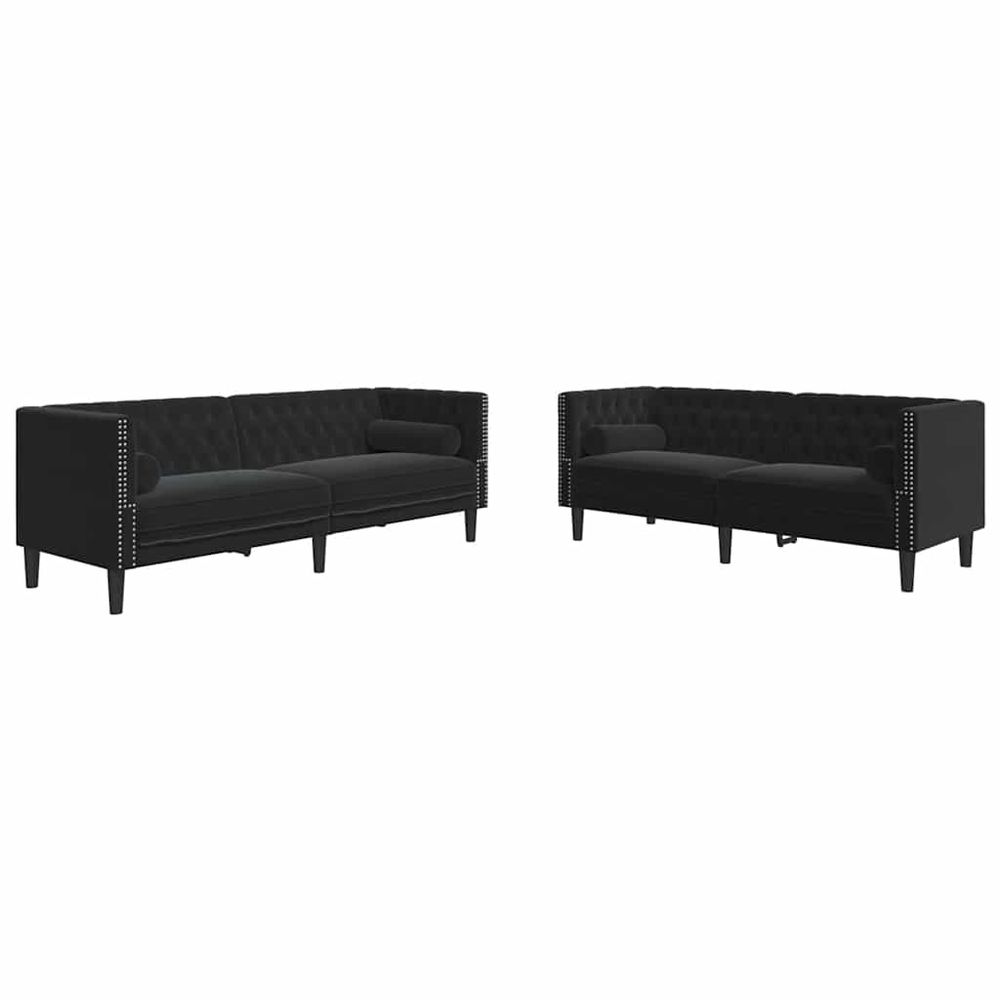 Ensemble de canapé chesterfield et traversins 2pcs noir velours