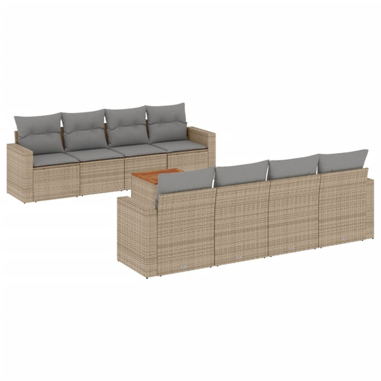 Salon de jardin avec coussins 9 pcs beige résine tressée