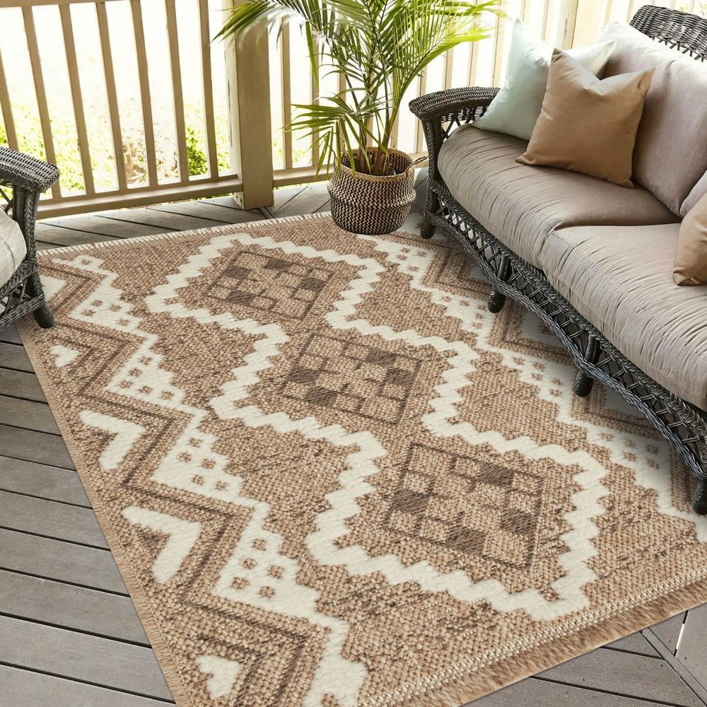 Tapis extérieur 120x170 tissé kilim marron et gris zephyr