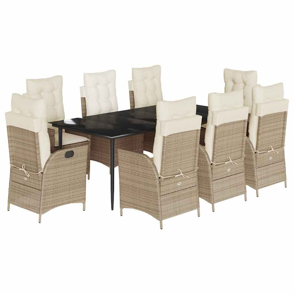 Ensemble à manger de jardin et coussins 9 pcs beige poly rotin