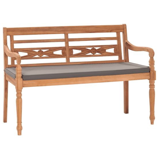 Banc batavia avec coussin gris foncé 120 cm bois de teck massif