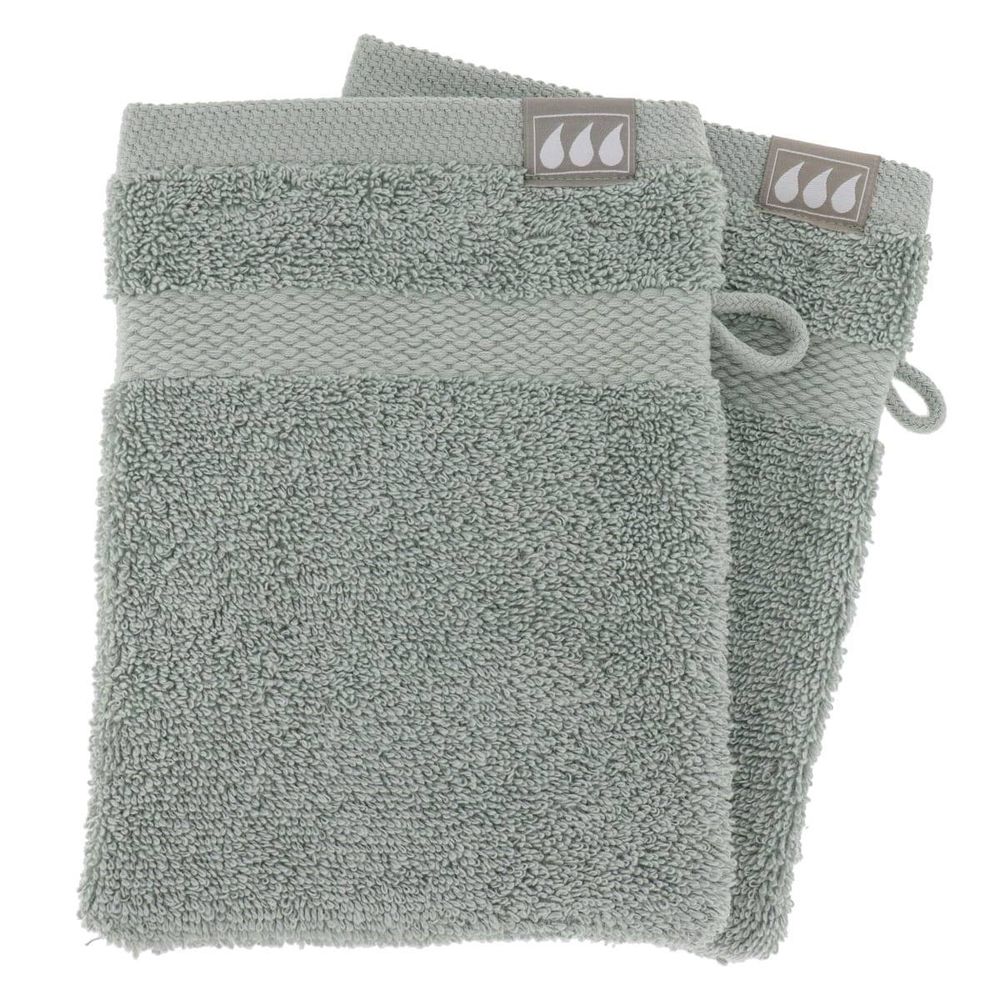 Set de 2 gants de toilette 15x21 cm 100% coton - vert eucalyptus