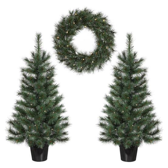 Black box trees ensemble sapin et couronne de noël glendon - 2 sapins artificiels et 1 couronne avec éclairage led - vert