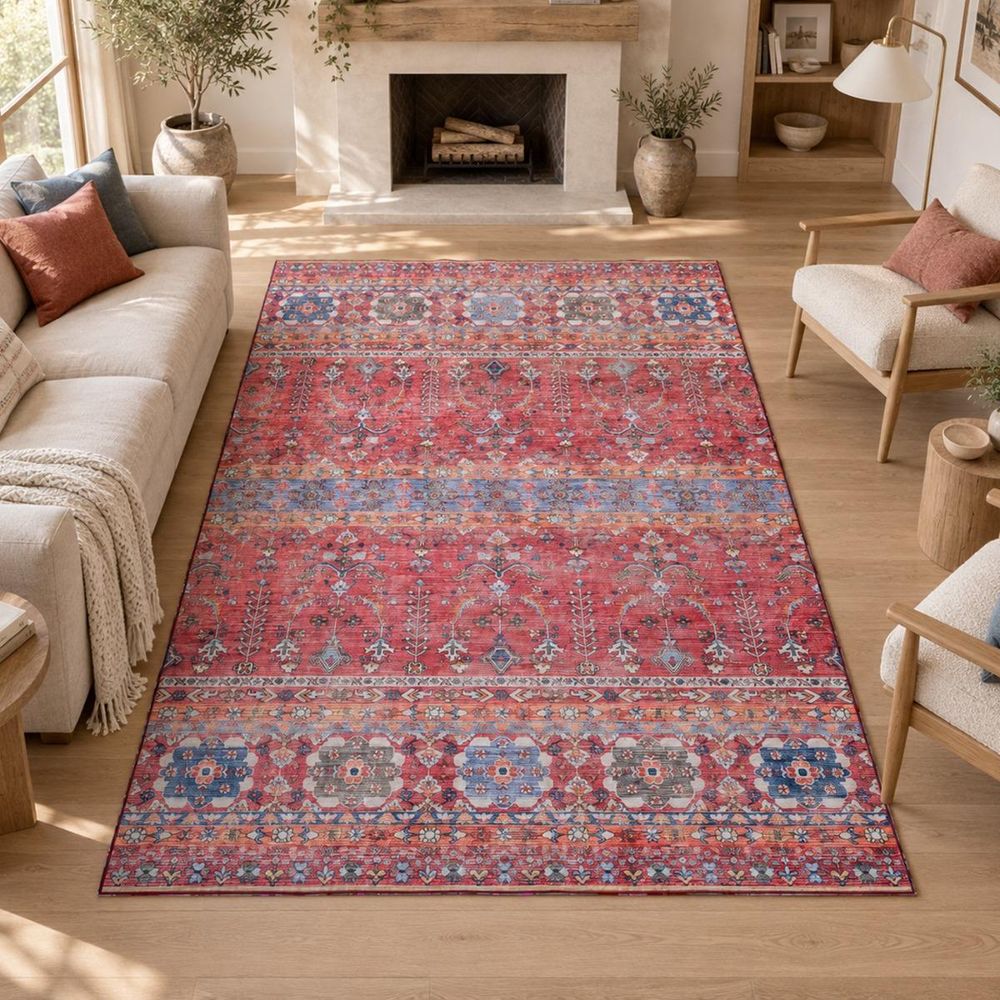 Tapis de chambre 70x180 lyn11 vintage a rouge clair, facile d'entretien