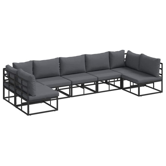 Ensemble de canapé de jardin avec coussin 7 pcs noir aluminium