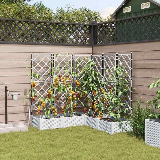 Grand bac carré 120cm avec treillis et système d'irrigation acier blanc