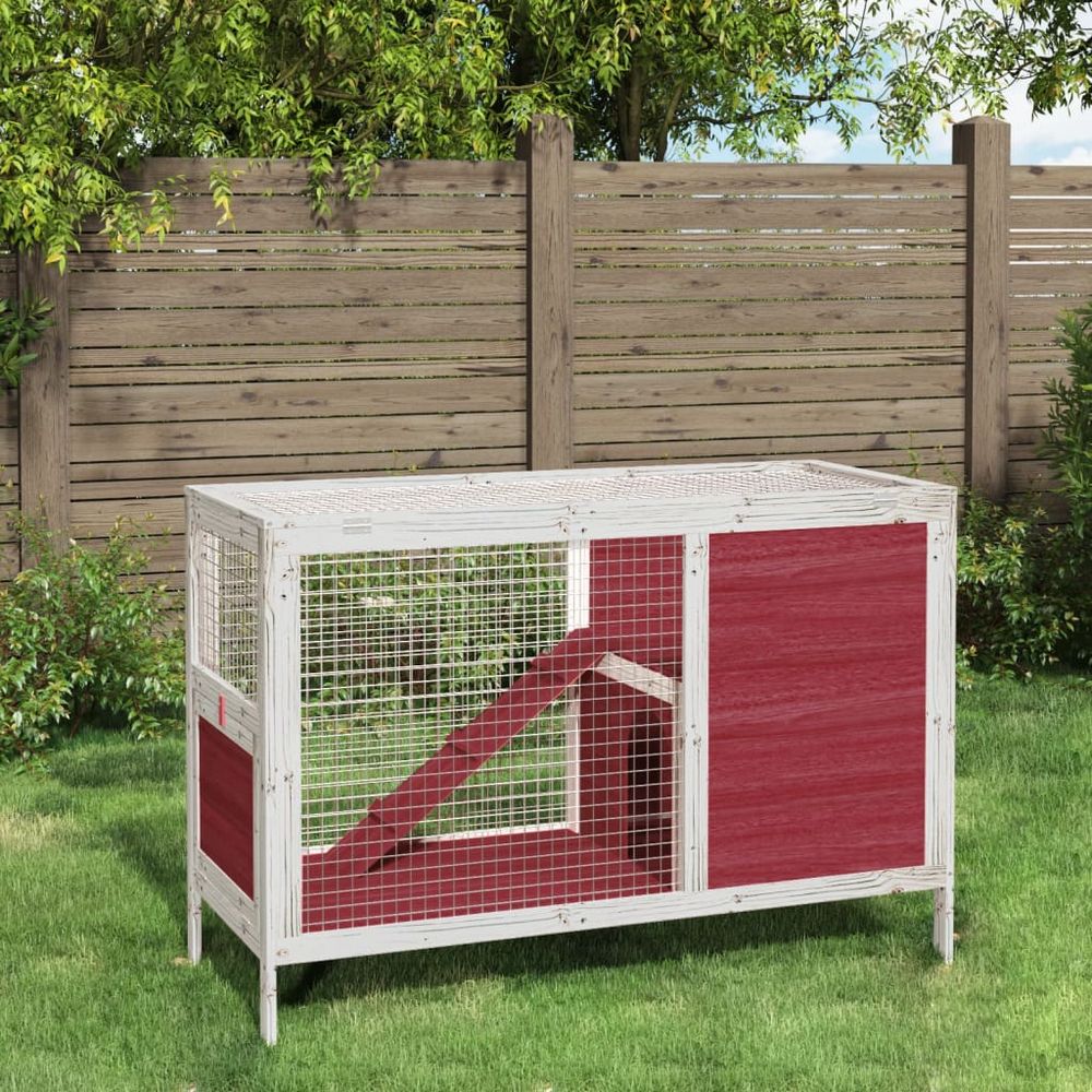 Petit clapier à 2 étages en bois avec rampe pour rongeurs moka