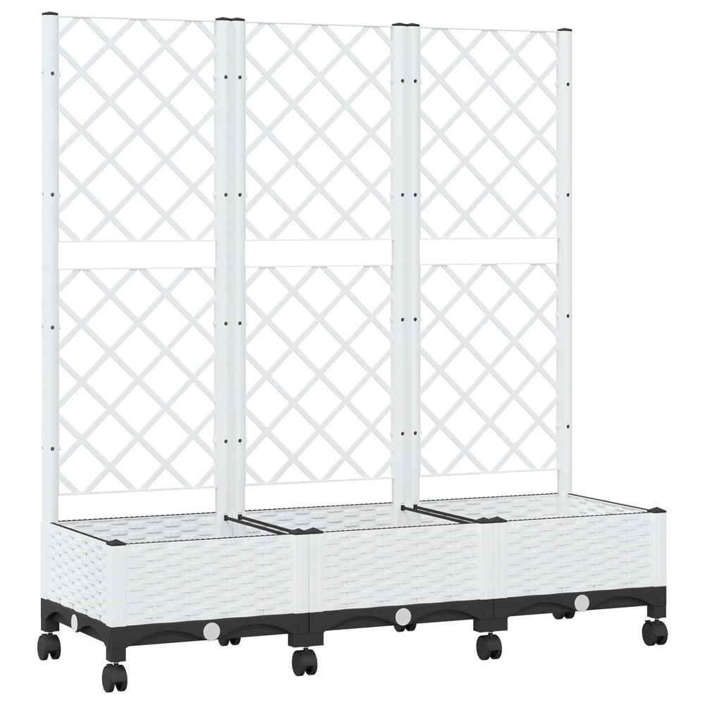 Bac de jardin avec treillis et roues blanc 120 x 40 x 131,5 cm