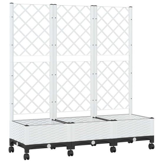 Bac de jardin avec treillis et roues blanc 120 x 40 x 131,5 cm