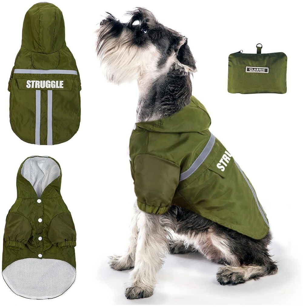 Manteau de pluie imperméable pour chien vert foncé taille m