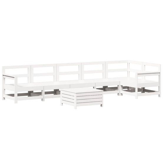 Salon de jardin 7 pcs blanc bois de pin massif