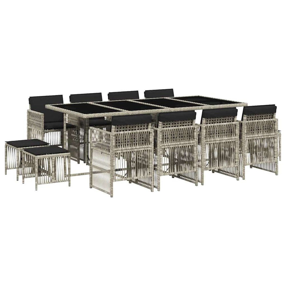 Ensemble à manger de jardin et coussins 13 pcs gris clair rotin