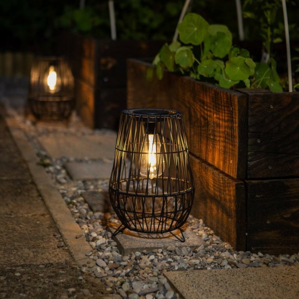 Lampe solaire décorative vintage structure métal h 30 cm éclairage blanc chaud 2