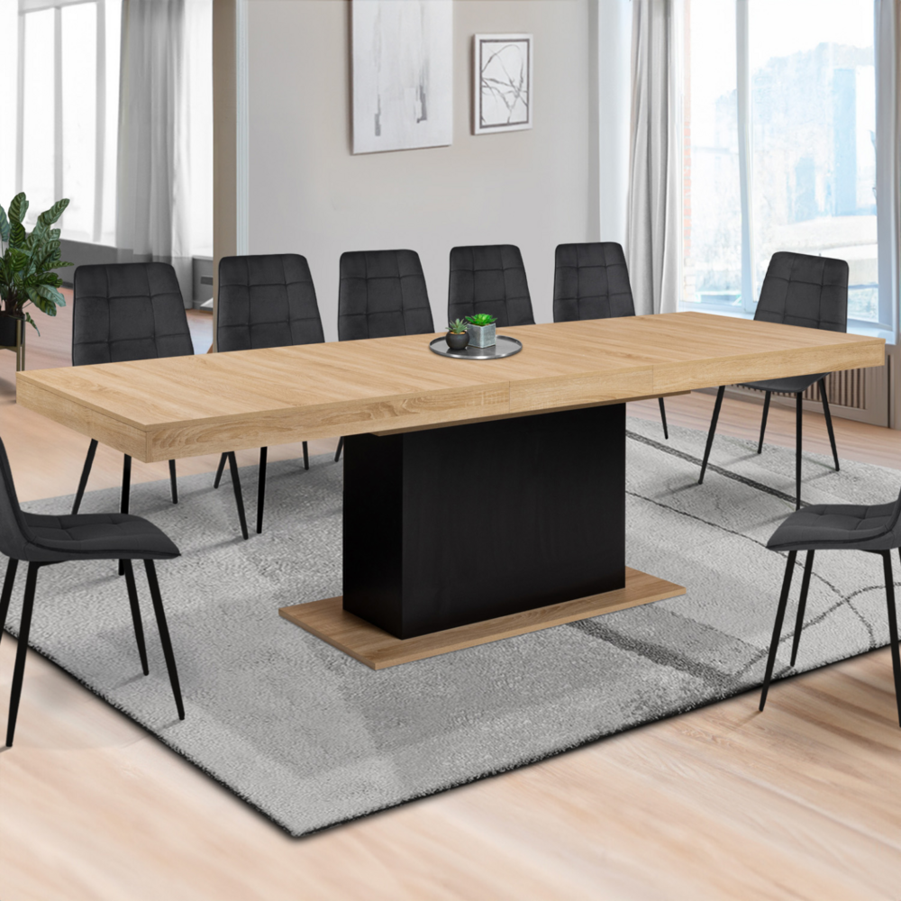 Table à manger extensible rectangle eden 8-12 personnes bois et noir 200-250 cm