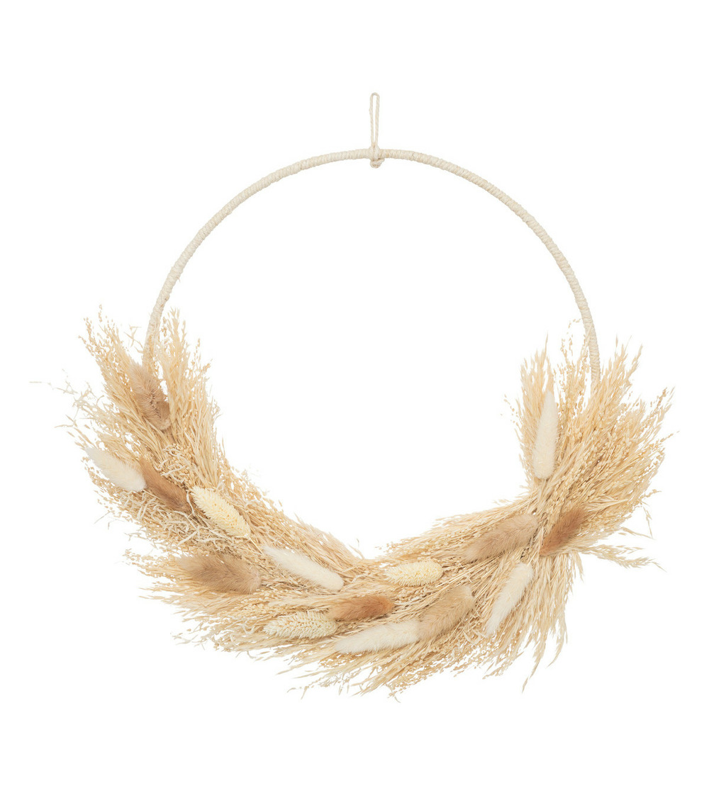 Couronne de fleurs séchées beige et blanc d 36cm